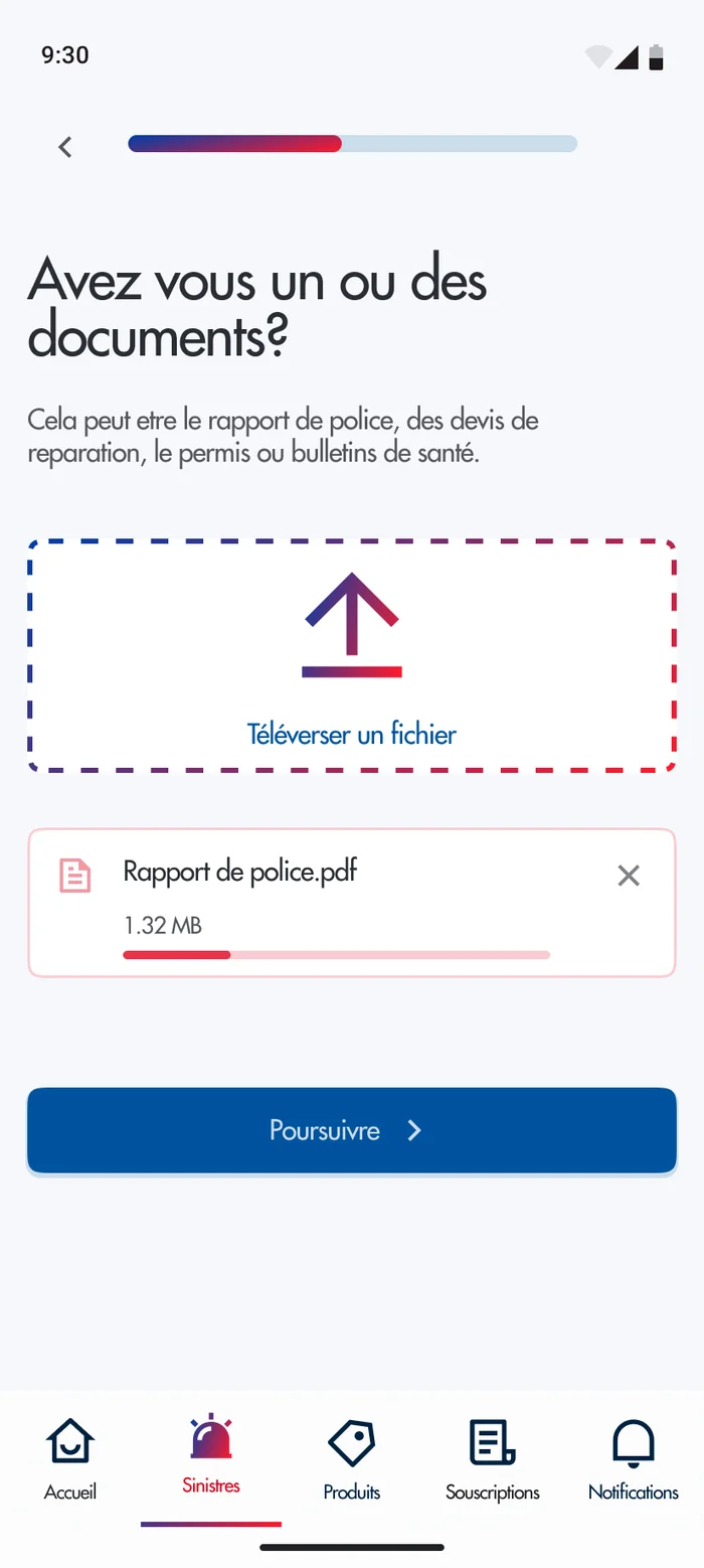 &Eacute;cran des documents&nbsp;: la liste des pi&egrave;ces attendues et un t&eacute;l&eacute;versement en cours