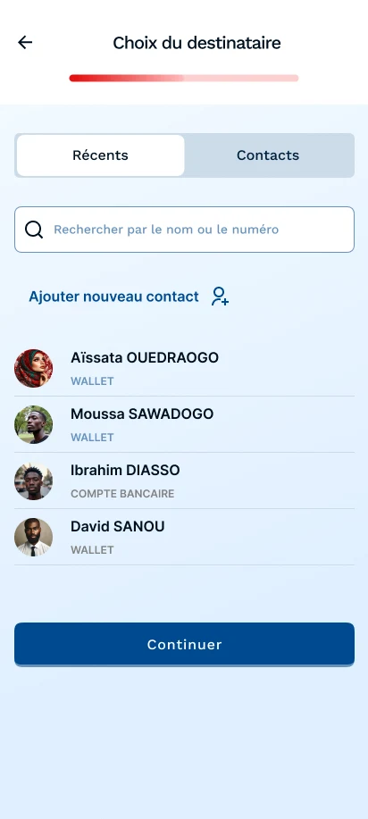 Choix du destinataire : une liste de contacts identifi&eacute;s par leur photo