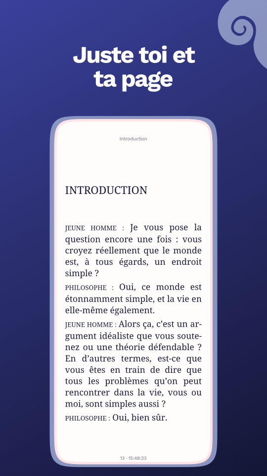 Écran du lecteur de Kalaan : une page de texte, sans aucune commande visible